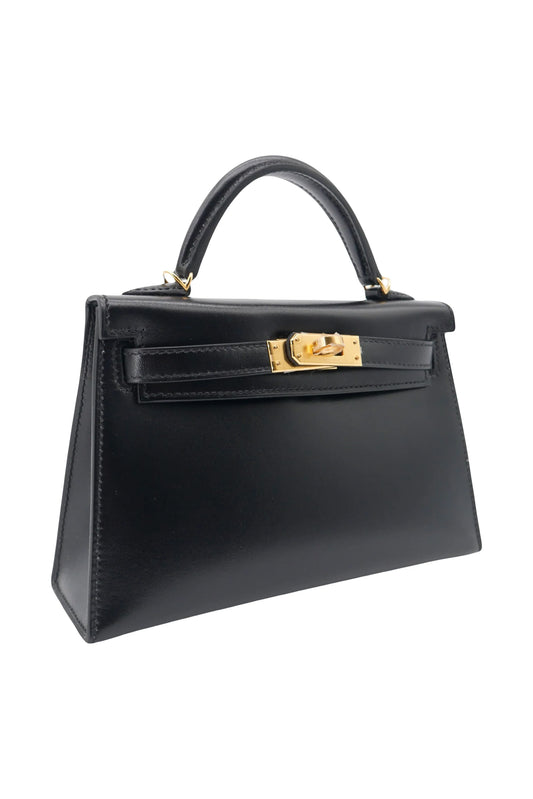 HERMÈS MINI KELLY BOX BLACK (GHW) SELLO U