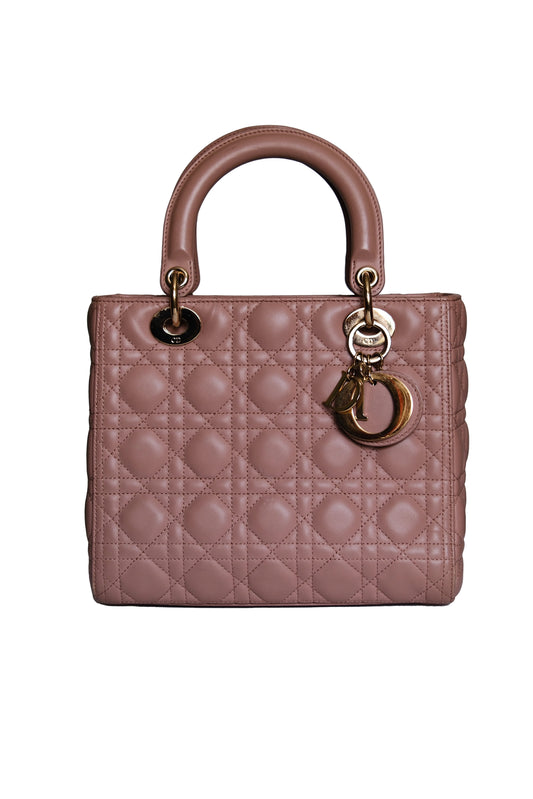 BOLSO LADY DIOR MEDIUM CANNAGE ROSA - (GHW)