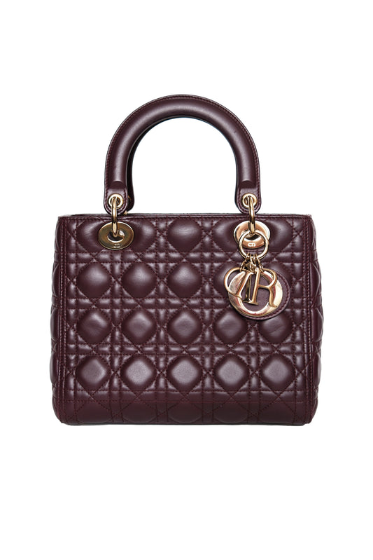 BOLSO LADY DIOR CANNAGE MEDIUM BURGUNDY (GHW)