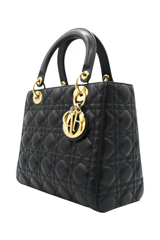 BOLSO LADY DIOR MEDIUM CANNAGE LAMBSKIN NEGRO - (GHW)