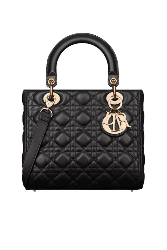 BOLSO LADY DIOR MEDIUM CANNAGE LAMBSKIN NEGRO - (GHW)