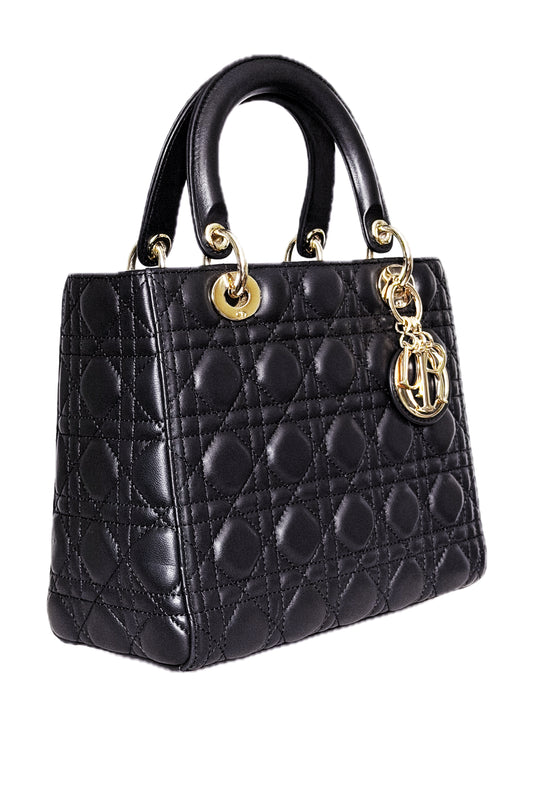 BOLSO LADY DIOR MEDIUM CANNAGE LAMBSKIN NEGRO - (GHW)