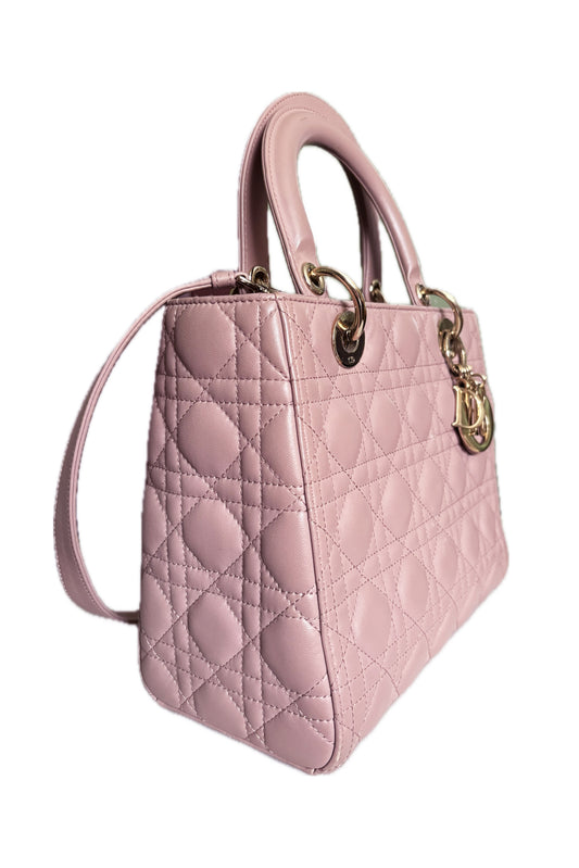 BOLSO LADY DIOR MEDIUM CANNAGE ROSA - (GHW)