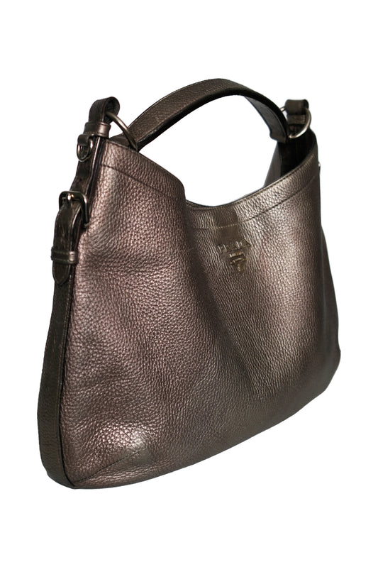 BOLSO PRADA VITELLO DAINO METALLIC LEATHER HOBO BAG