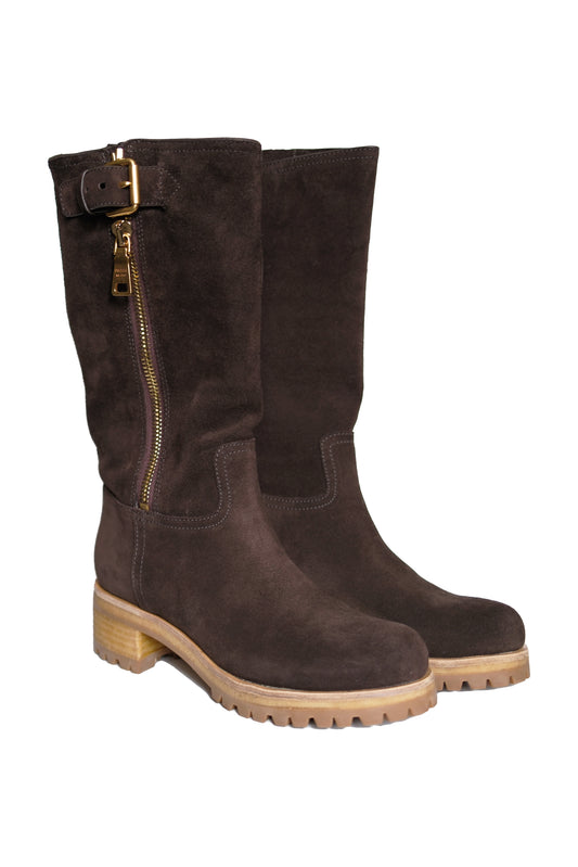 BOTAS PRADA CALZATURE DONNA BROWN SUEDE KNEE-HIGH MARRÓN