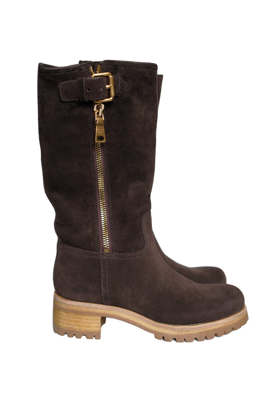 BOTAS PRADA CALZATURE DONNA BROWN SUEDE KNEE-HIGH MARRÓN