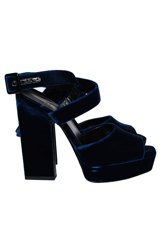 SANDALIAS DE PLATAFORMA SAINT LAURENT DEBBIE VELVET AZUL OCÉANO