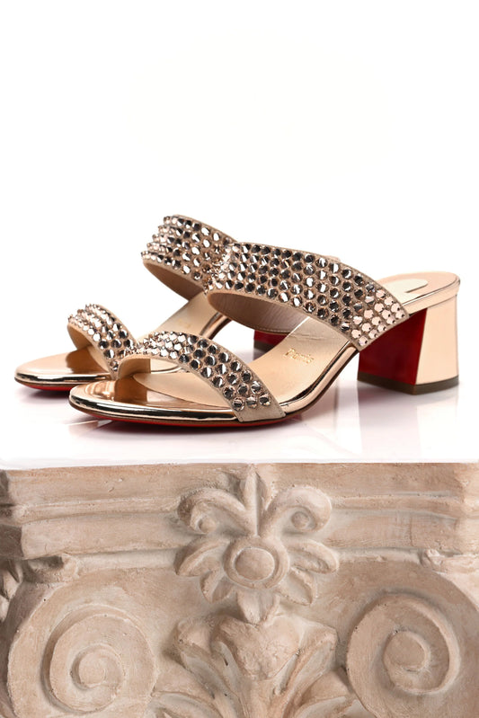 SANDALIAS CHRISTIAN LOUBOUTIN KRYSTAL FEVER VERSION 85 DORADO
