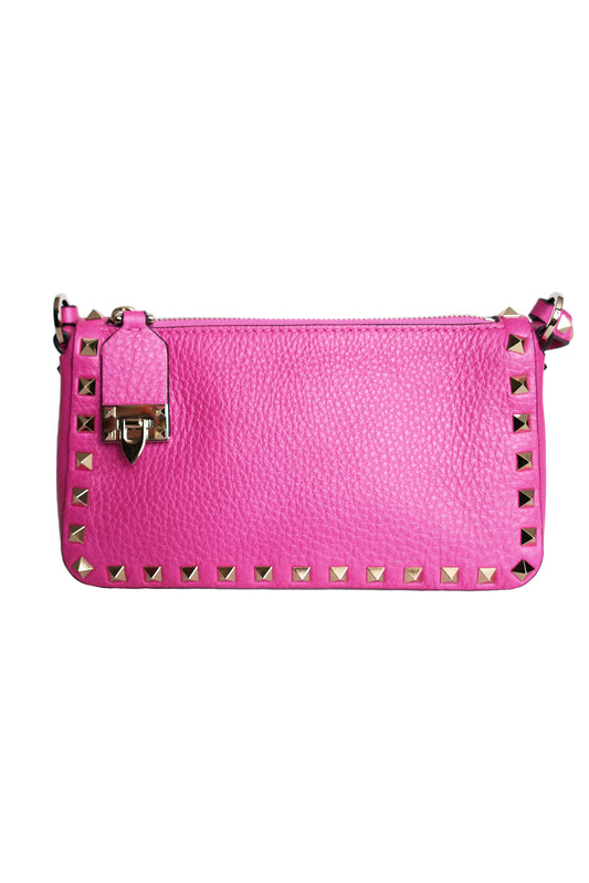 BOLSO VALENTINO PINK LEATHER SMALL ROCKSTUD FLIP LOCK ROSA