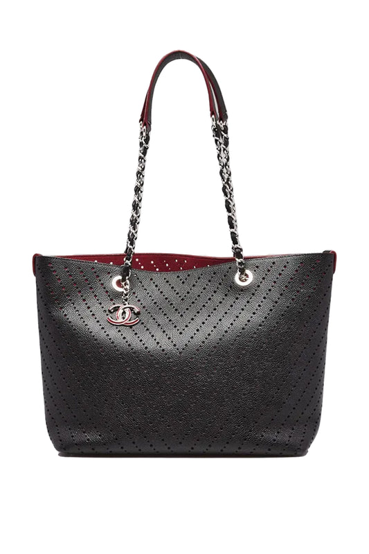 BOLSO CHANEL PERFORATED GRAINED SHOPPING TOTE NEGRO/ROJO (SHW)